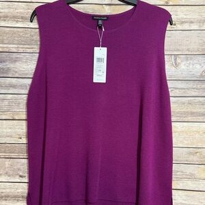NWT Eileen Fisher Womens Ultrafine Merino Solid crew  Neck Sleeveless Top Sz L